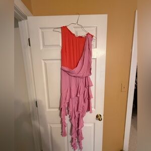 Lacadwmie size S with tags Two-Tone Coral and Pink Asymmetric Ruffle Dress